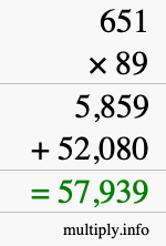 How to calculate 651 times 89 using long multiplication