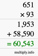 How to calculate 651 times 93 using long multiplication