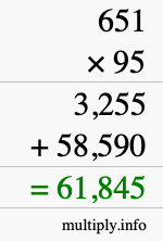 How to calculate 651 times 95 using long multiplication