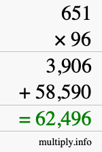 How to calculate 651 times 96 using long multiplication