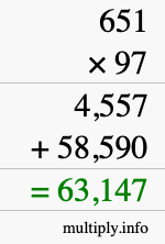 How to calculate 651 times 97 using long multiplication