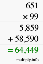 How to calculate 651 times 99 using long multiplication
