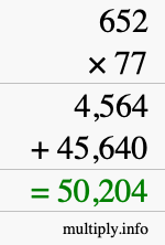 How to calculate 652 times 77 using long multiplication
