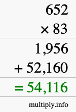 How to calculate 652 times 83 using long multiplication