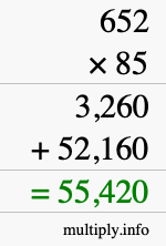 How to calculate 652 times 85 using long multiplication How to calculate 652 times 85 using long multiplication