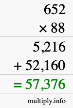 How to calculate 652 times 88 using long multiplication