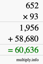 How to calculate 652 times 93 using long multiplication