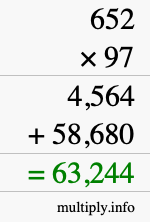 How to calculate 652 times 97 using long multiplication