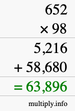 How to calculate 652 times 98 using long multiplication