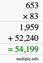 How to calculate 653 times 83 using long multiplication