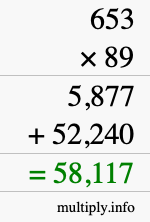 How to calculate 653 times 89 using long multiplication