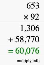 How to calculate 653 times 92 using long multiplication