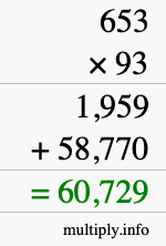 How to calculate 653 times 93 using long multiplication