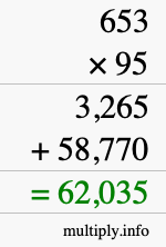 How to calculate 653 times 95 using long multiplication