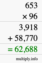 How to calculate 653 times 96 using long multiplication