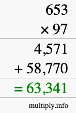 How to calculate 653 times 97 using long multiplication