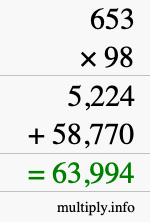 How to calculate 653 times 98 using long multiplication