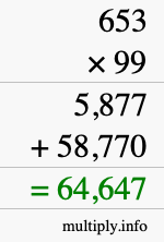 How to calculate 653 times 99 using long multiplication