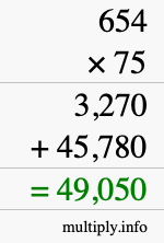 How to calculate 654 times 75 using long multiplication
