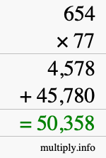 How to calculate 654 times 77 using long multiplication