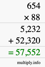 How to calculate 654 times 88 using long multiplication