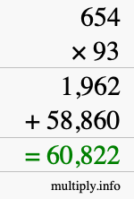 How to calculate 654 times 93 using long multiplication