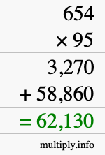 How to calculate 654 times 95 using long multiplication