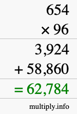 How to calculate 654 times 96 using long multiplication