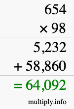 How to calculate 654 times 98 using long multiplication