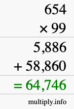 How to calculate 654 times 99 using long multiplication