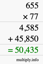 How to calculate 655 times 77 using long multiplication