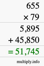 How to calculate 655 times 79 using long multiplication
