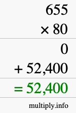 How to calculate 655 times 80 using long multiplication
