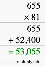 How to calculate 655 times 81 using long multiplication