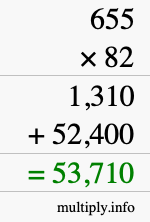 How to calculate 655 times 82 using long multiplication