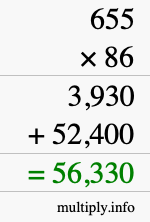 How to calculate 655 times 86 using long multiplication