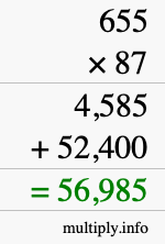 How to calculate 655 times 87 using long multiplication