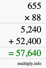 How to calculate 655 times 88 using long multiplication