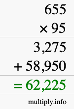 How to calculate 655 times 95 using long multiplication