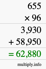 How to calculate 655 times 96 using long multiplication