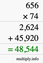 How to calculate 656 times 74 using long multiplication