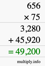 How to calculate 656 times 75 using long multiplication