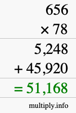 How to calculate 656 times 78 using long multiplication