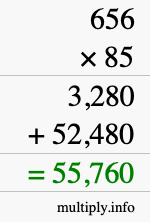 How to calculate 656 times 85 using long multiplication How to calculate 656 times 85 using long multiplication