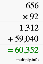 How to calculate 656 times 92 using long multiplication