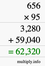 How to calculate 656 times 95 using long multiplication