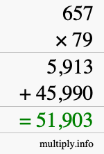 How to calculate 657 times 79 using long multiplication