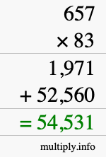 How to calculate 657 times 83 using long multiplication