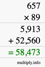 How to calculate 657 times 89 using long multiplication