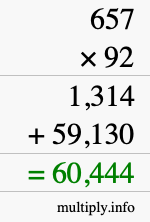 How to calculate 657 times 92 using long multiplication